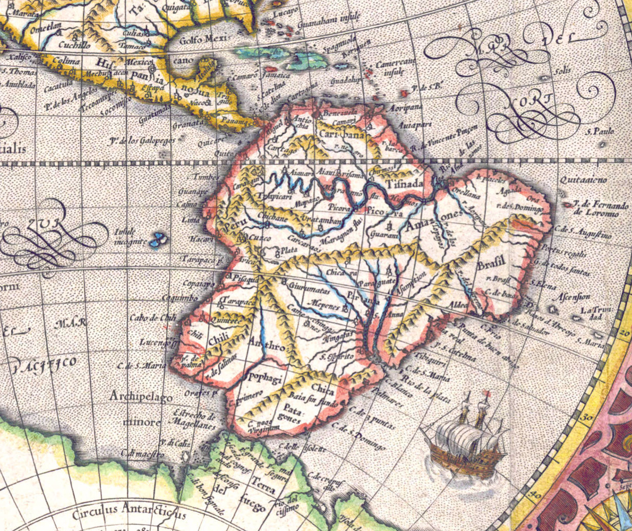 Mapa antigo de gerard mercator 1633 o pólo norte está no centro